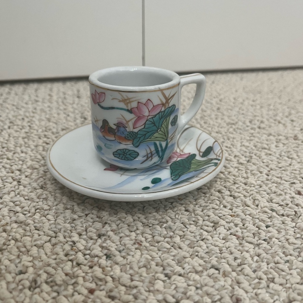 Vintage Mini Chinese Floral Porcelain Cup and Saucer